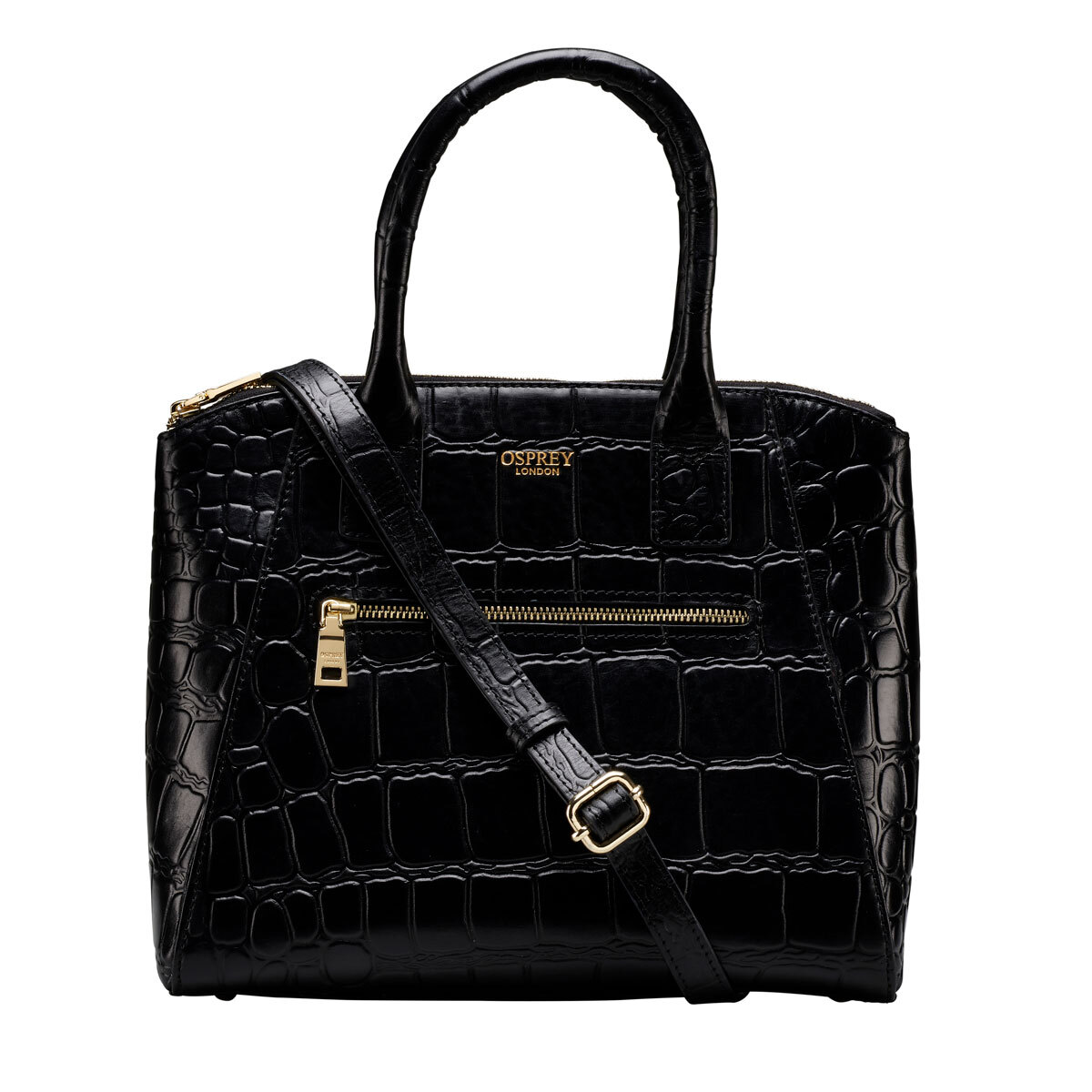 Osprey London Croc Leather Women's Handbag, Black