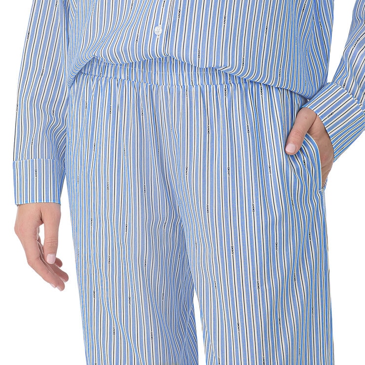 DKNY Ladies Cotton Blend Pyjama Set in Blue