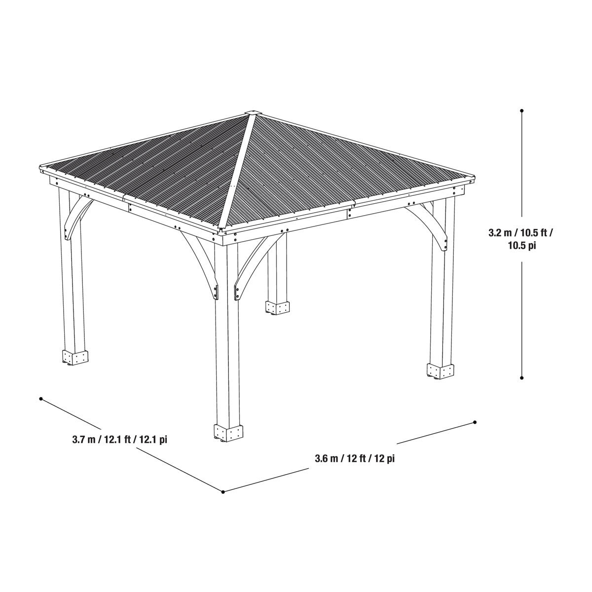 Yardistry 12ft x 12ft (3.6 x 3.6m) Wooden Gazebo with Peaked Aluminium Roof