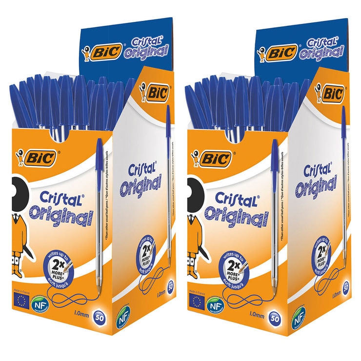 Bic Cristal Medium Ballpoint Pen in Blue Pack of 100 Costco UK