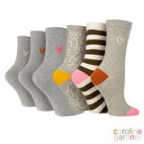 Caroline Gardner Ladies Crew Sock 6 Pack in Grey