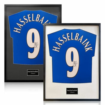 Jimmy Floyd Hasselbaink Signed Framed Chelsea Football Shirt in 2 Options: White or Black