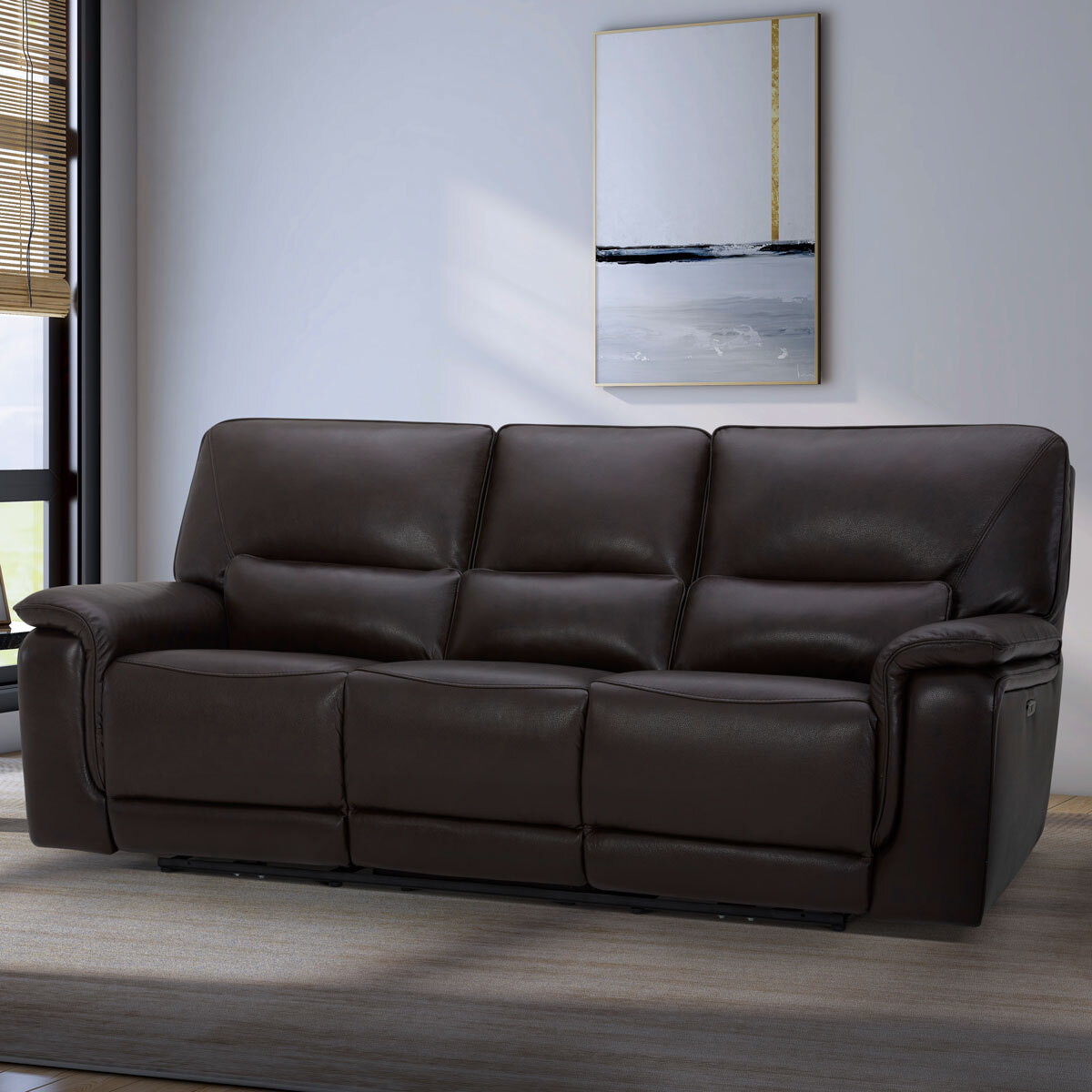 Gilman Creek Maxwell Brown Leather Power Recliner 3 Seate...