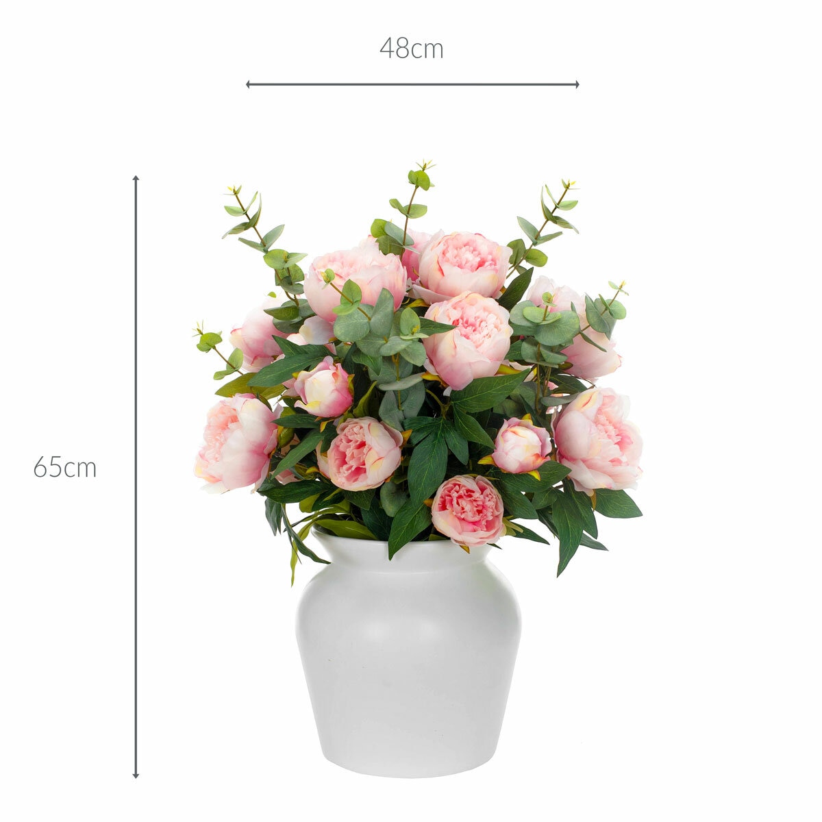 Artificial Peony & Eucalyptus Bouquet in Vase in Pink