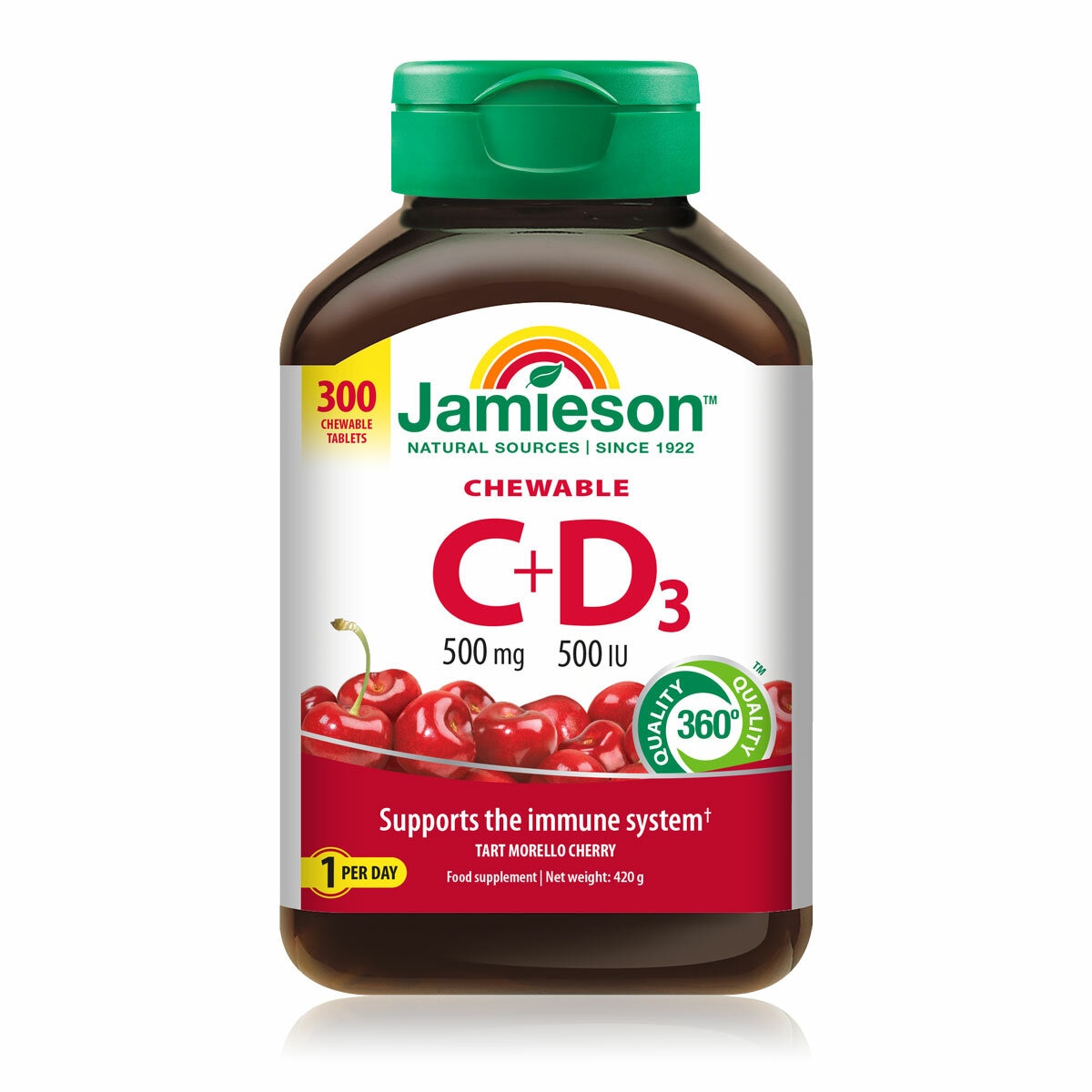 Jamieson Vitamin C+D3 Chewable Tablets, Cherry 300 Count