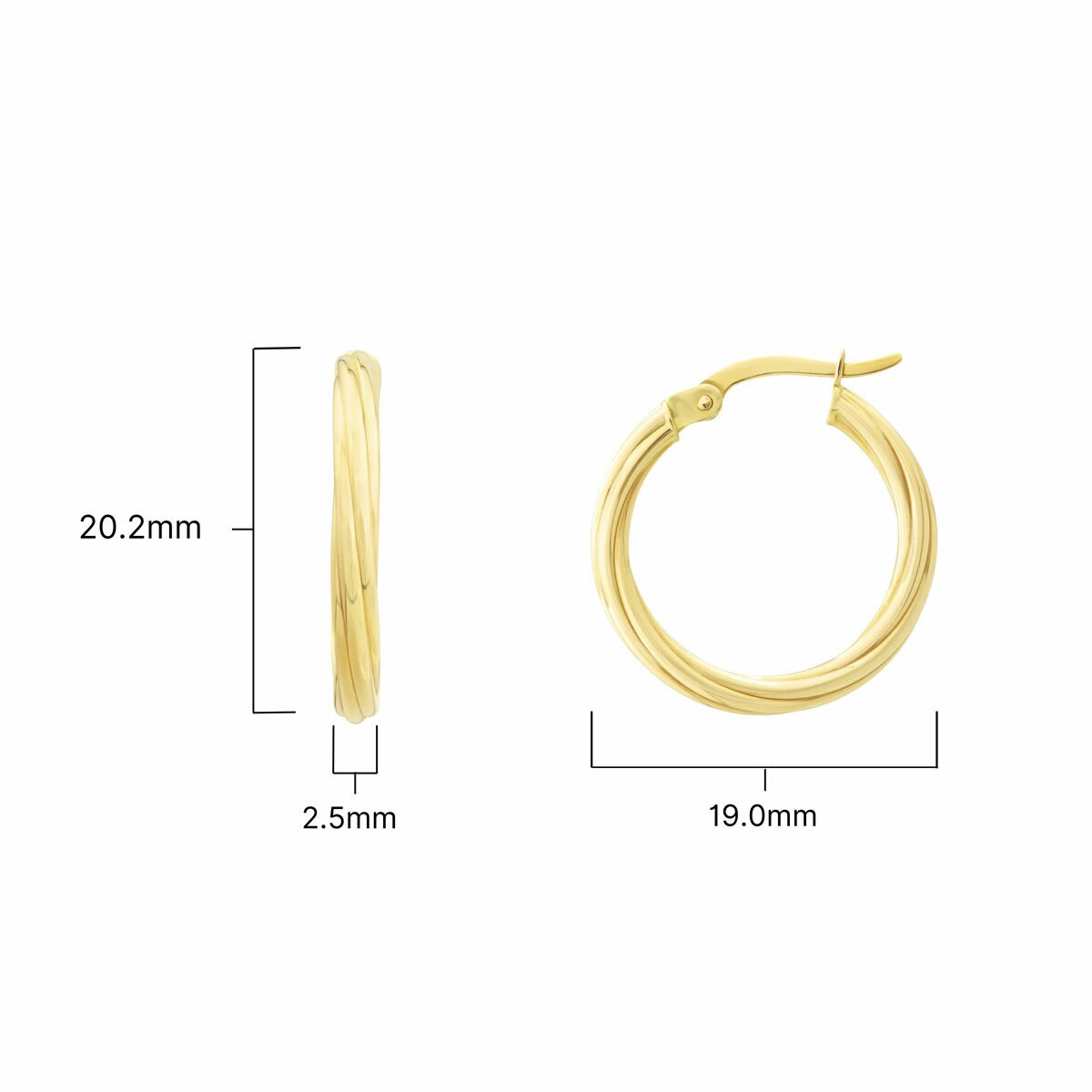 14ct Yellow Gold Textured Hoop Earrings