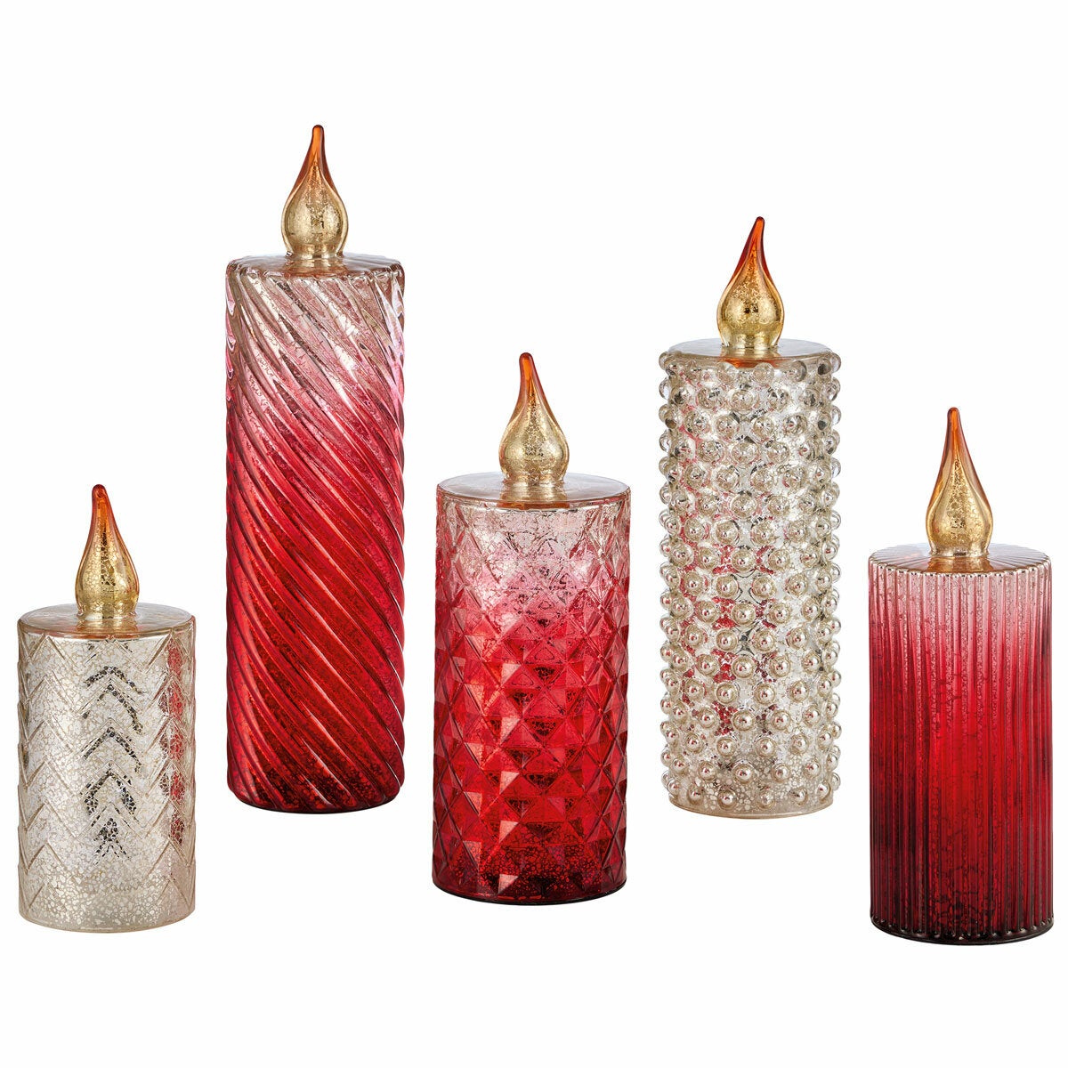 Glass LED Candles In Red - Set Of 5