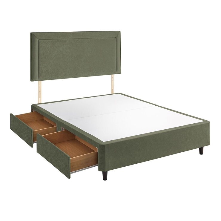 Silentnight Velvet 4 Drawer Divan Base with Malvern Headboard in Hunter in 3 Sizes