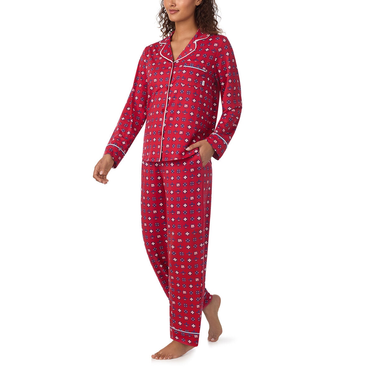 DKNY Notch Collar Pyjama Set in Red Print