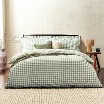 Yard Barton 100% Cotton Green Gingham Duvet Cover Set in 4 Sizes
