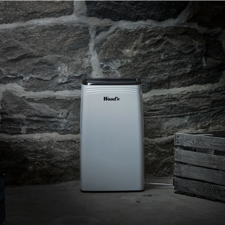 Lifestyle image of Woods Dehumidifier in basement