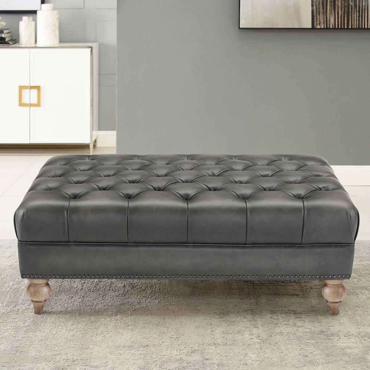 Allington Grey Leather Chesterfield Footstool