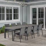 SunVilla Dark Forest 9 Piece Extending Sling Dining Patio Set + Cover