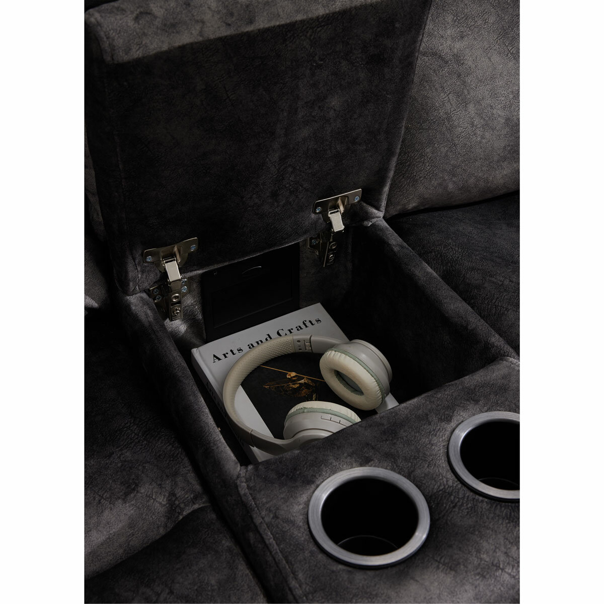Corner Fabric Grey Cupholders and Seat Storage/Socket Corner Fabric Grey Cupholders and Seat Storage/Socket