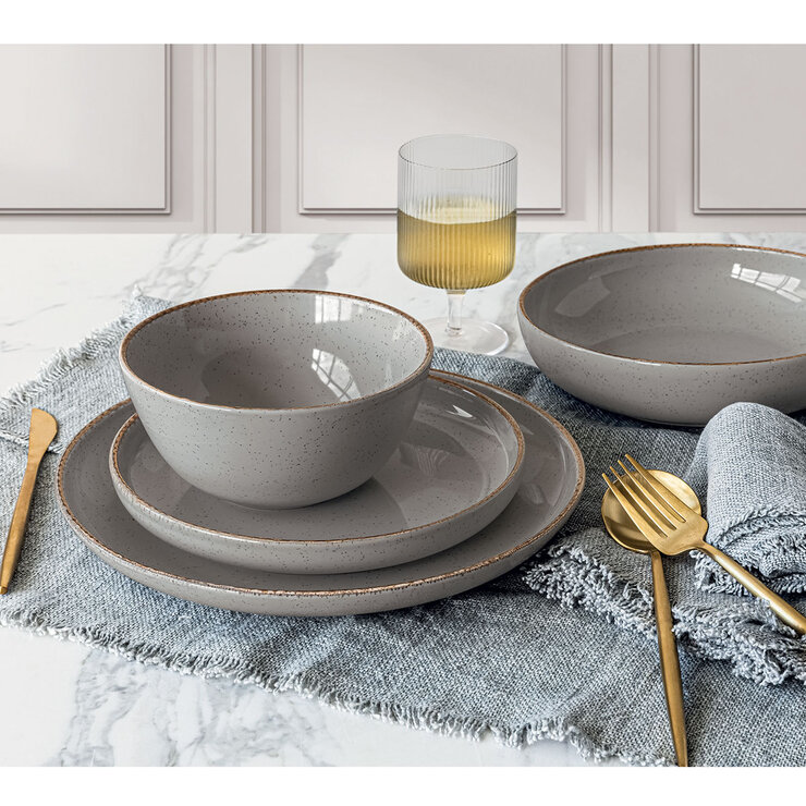Over & Back Stoneware Dinnerware Set, 16 Piece in Grey