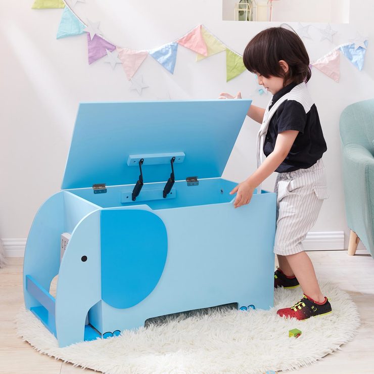 Teamson Kids Zoo Kingdom Elephant Toy Box With Book Holder (3+ Years