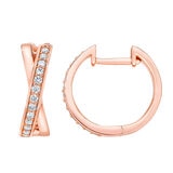 0.25ctw Cross Hoop Diamond Earrings, 14k Rose Gold