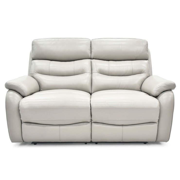 Fletcher Light Grey Leather Power Reclining 2 Seater Sofa with Power