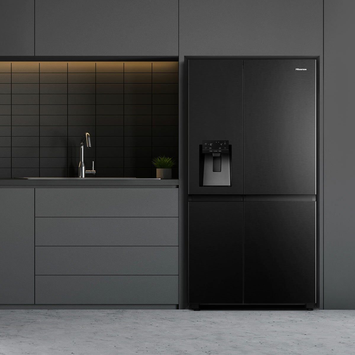 Hisense PureFlat RS818N4TFC, Non Plumbed Side By Side Fridge Freezer, C Rated In Black Hisense PureFlat RS818N4TFC, Non Plumbed Side By Side Fridge Freezer, C Rated In Black