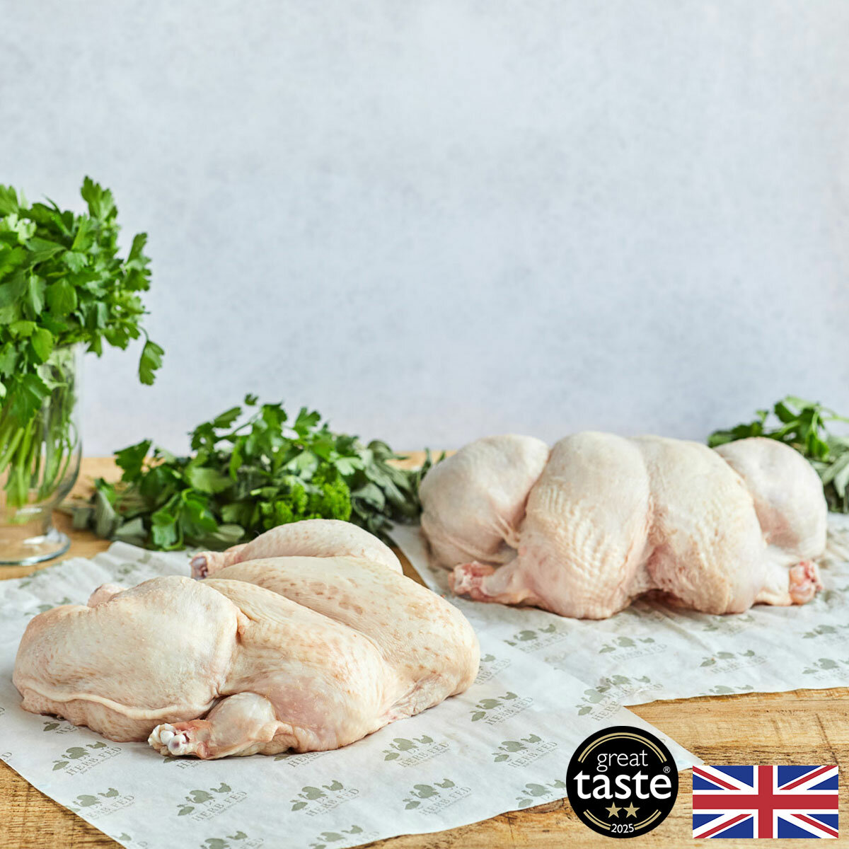 Herb Fed Free Range Spatchcock Chickens, 2 x 2kg (Serves 6-8 people per Chicken)