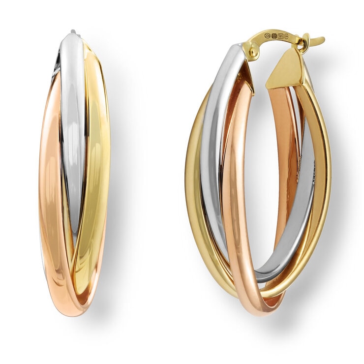14ct Tri Colour Gold Cross Over Hoop Earrings 14ct Tri Colour Gold Cross Over Hoop Earrings