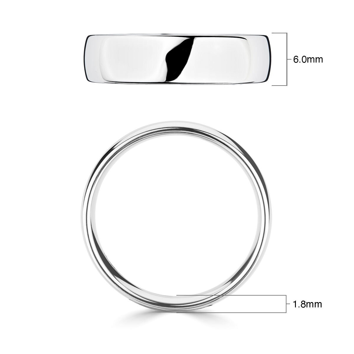 6.0mm Basic Court Wedding band. Platinum