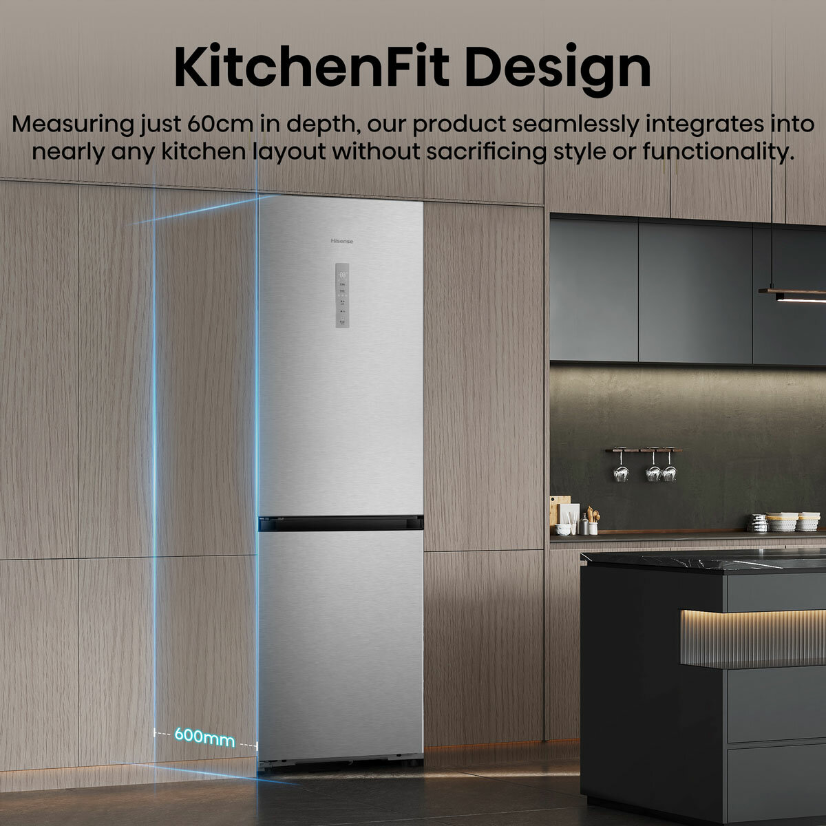 Hisense RB3K330SAIE, Kitchen Fit Fridge Freezer, E Rated in Silver