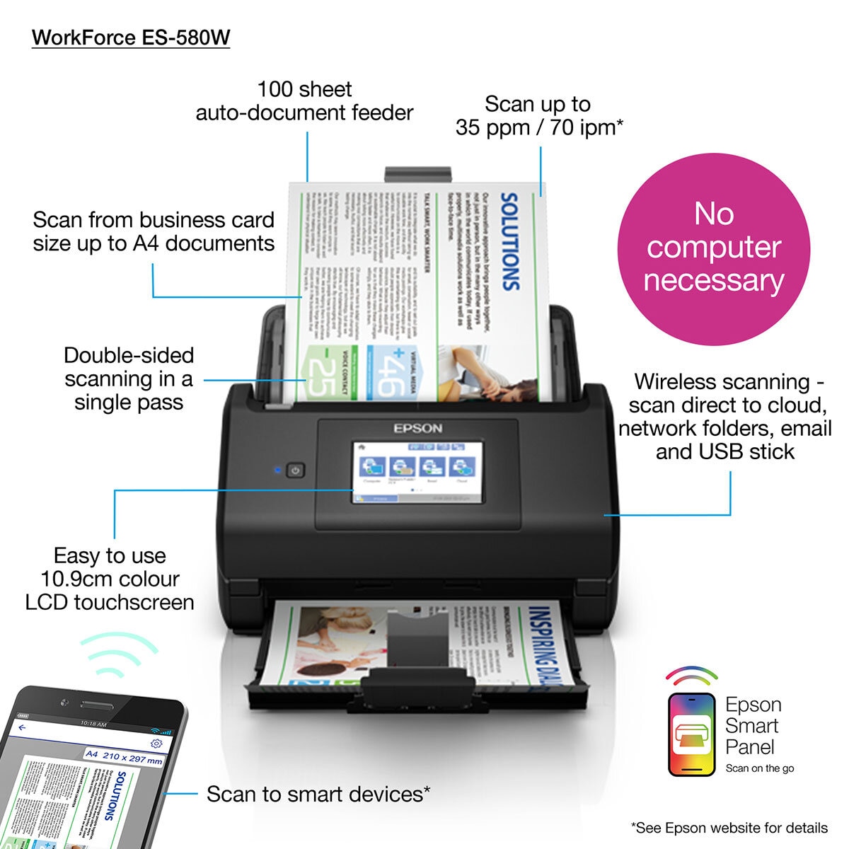 Buy Epson WorkForce ES-580W Scanner Info Image at Costco.co.uk