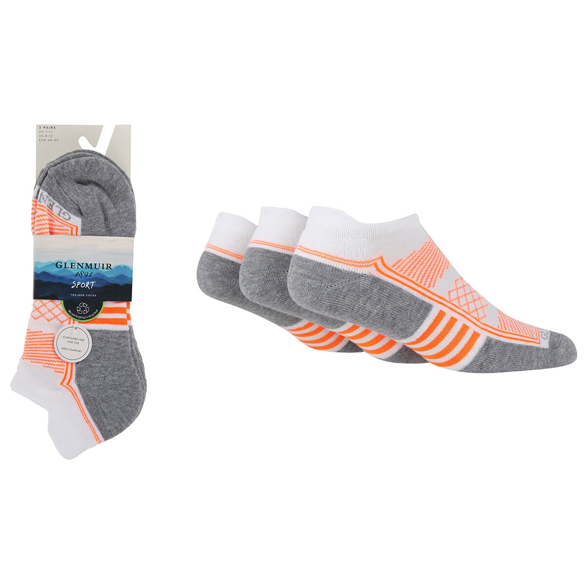 Glenmuir Men's Cushioned Sport Sock, 2 x 3 Pack