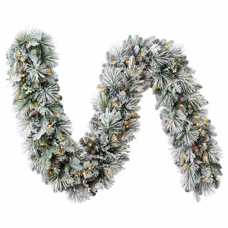 9ft Pre-Lit Flocked Garland With Twinkle LED Lights 9ft Pre-Lit Flocked Garland With Twinkle LED Lights