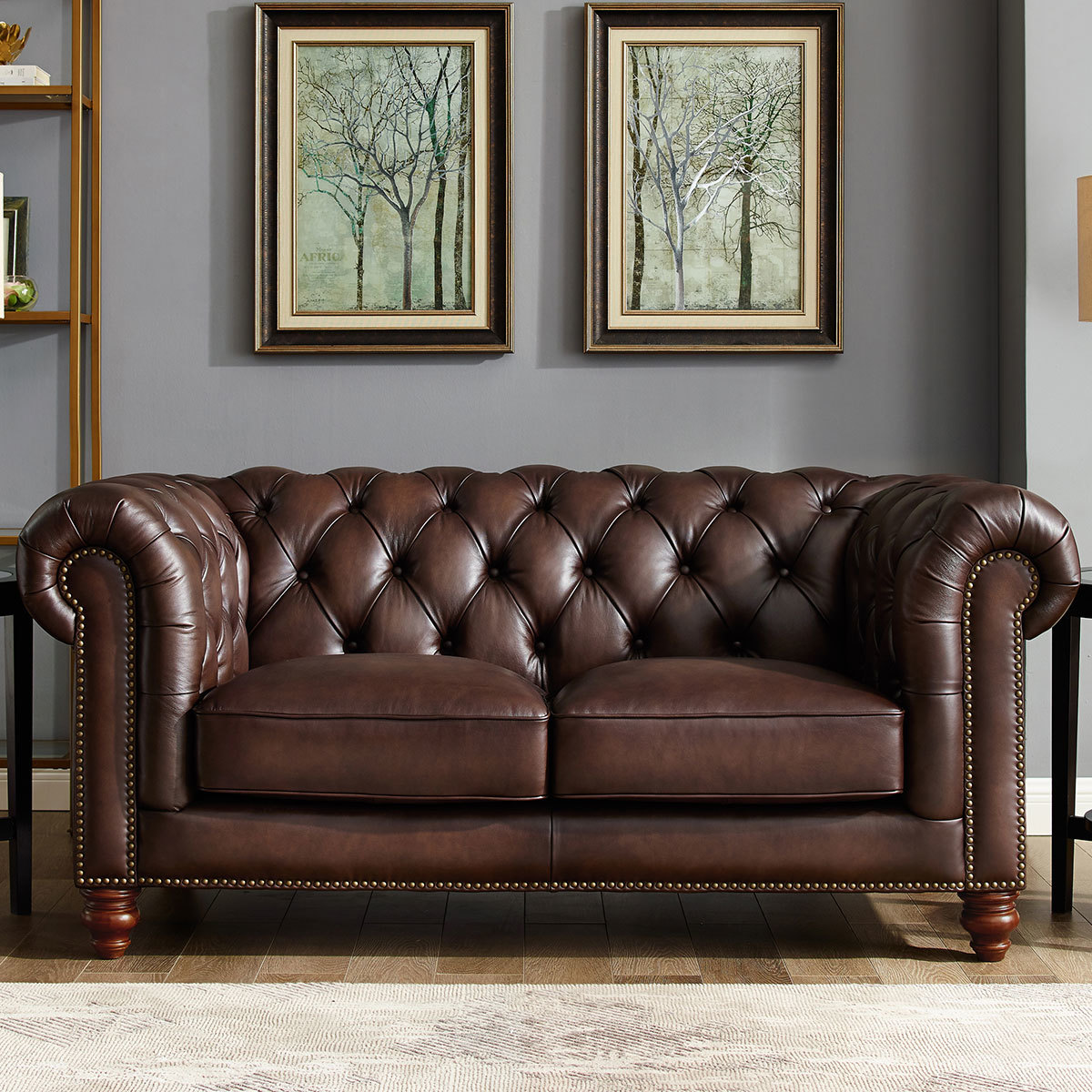 Allington 2 Seater Brown Leather Chesterfield Sofa Costco UK