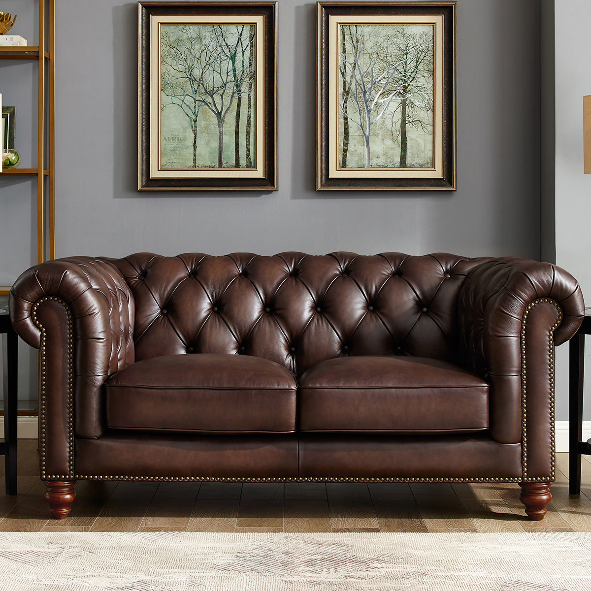 Allington 2 Seater Brown Leather Chesterfield Sofa Costco Uk