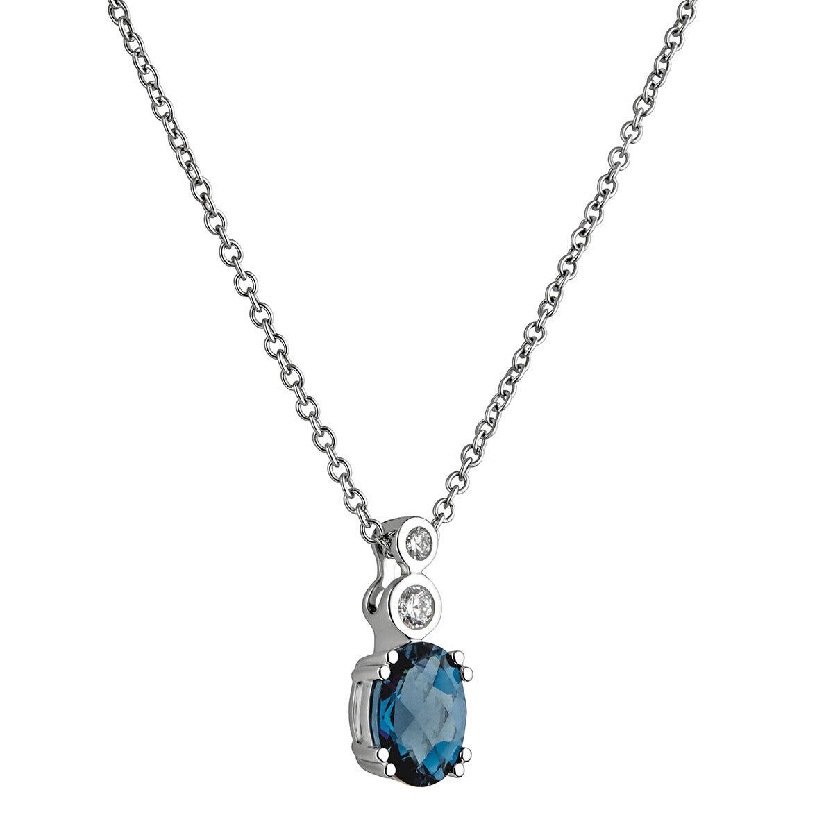 Oval Cut London Blue Topaz & 0.10ctw Diamond Pendant, 18ct White Gold