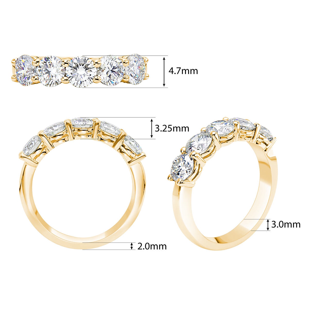 2ctw 5 Stone Ring, 18k Yellow Gold