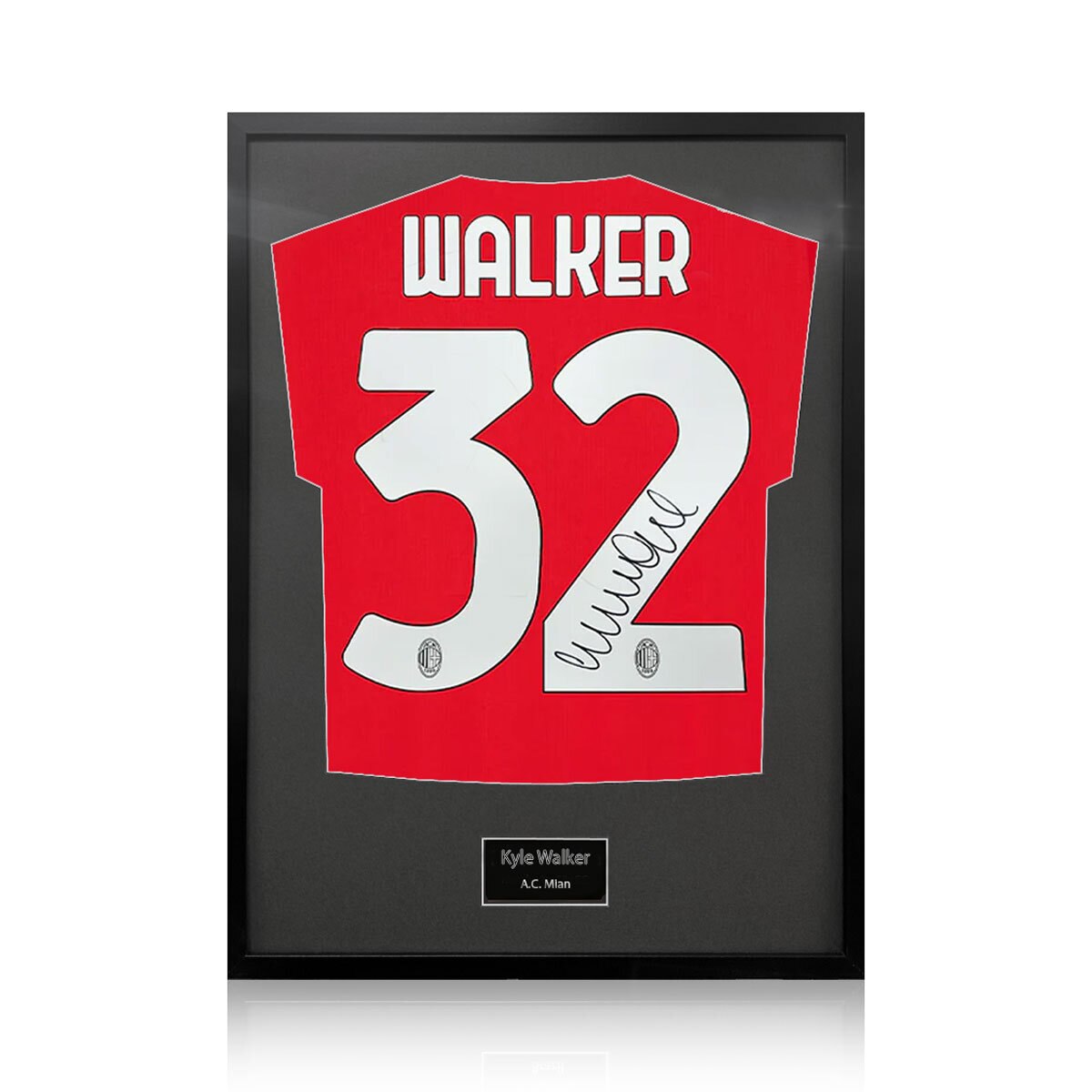 Kyle Walker Signed Framed AC Milan Football Shirt with Black Mount Kyle Walker Signed Framed AC Milan Football Shirt with Black Mount