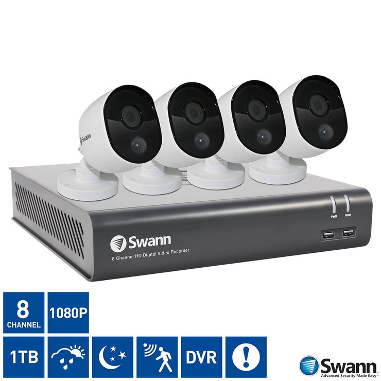 Swann 8 Channel 1TB DVR with 4 x 1080p Full HD with IR Night Vision & PIR Motion Detection