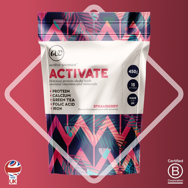 image of well woman activate protein powder in strawberry