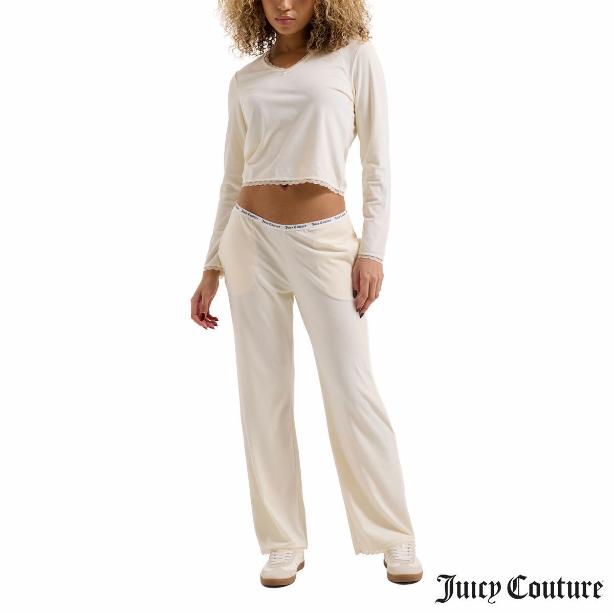 Juicy Couture Ladies 2 Piece Waffle Lounge Set in Cream