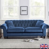 Bordeaux Button Back Blue Velvet 4 Seater Sofa