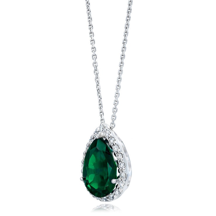 Pear Shaped Lab Emerald and 0.45ctw Diamond Pendant. Pear Shaped Lab Emerald and 0.45ctw Diamond Pendant.