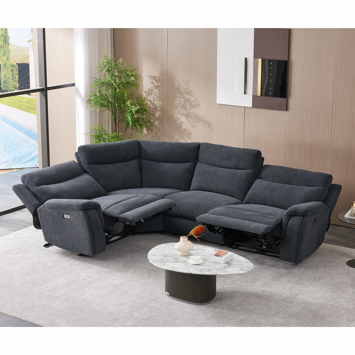 Maverick Grey Fabric Power Reclining Corner Sofa