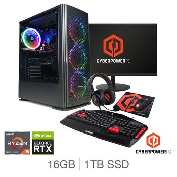 CyberPower, AMD Ryzen 5, 16GB RAM, 1TB SSD, NVIDIA GeForce RTX 5060, Gaming Desktop Bundle