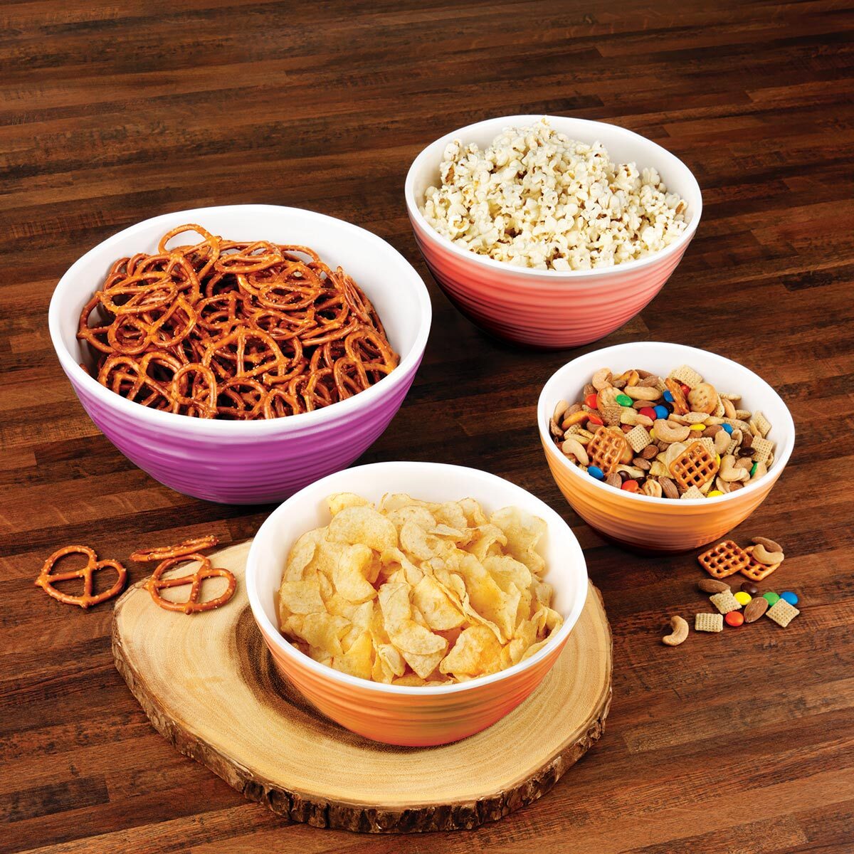 Pandex Ombre Melamine 4 Piece Bowl Set with Lids in Pink and Orange