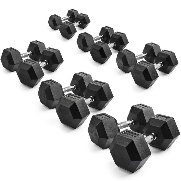 Marcy Rubber Hex 16 Set Dumbbell with 2 Racks (Total Dumbbell Weight