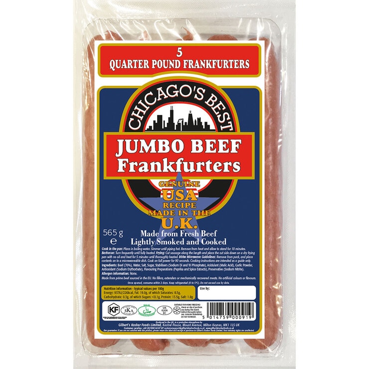 Chicago's Best Jumbo Beef Frankfurters, 565g