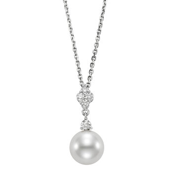 8-8.5mm Cultured Freshwater White Pearl & 0.34ctw Round Brilliant Cut Diamond Pendant, 18ct White Gold