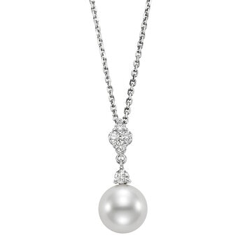 8-8.5mm Cultured Freshwater White Pearl & 0.34ctw Round Brilliant Cut Diamond Pendant, 18ct White Gold