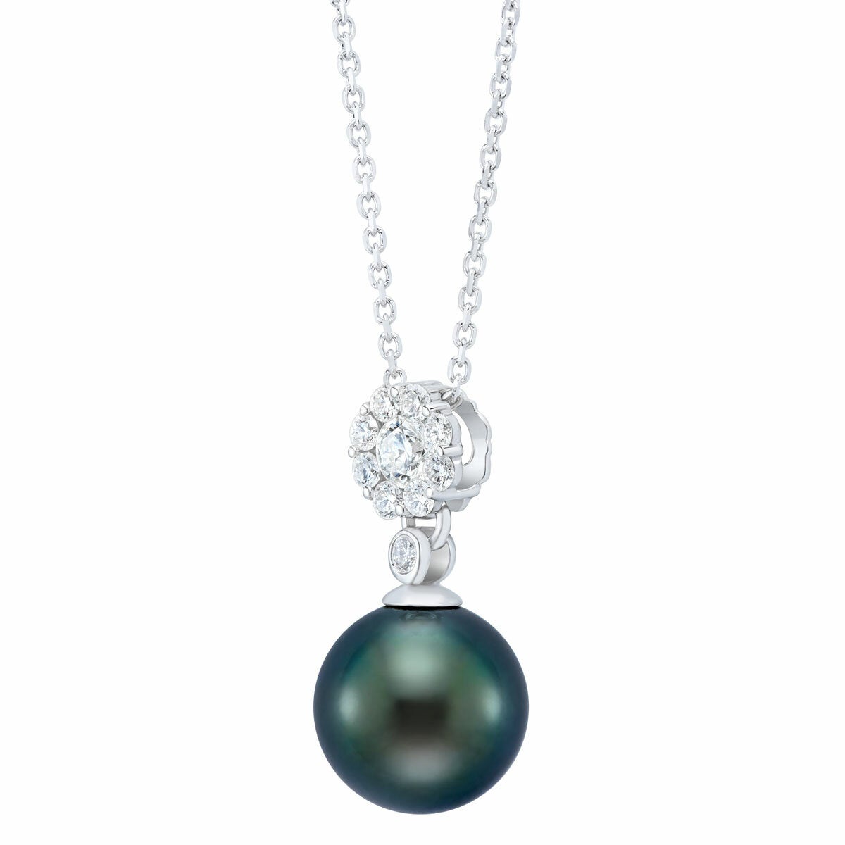 9-10mm Tahitian Pearl & 0.30ct Diamond Pendant, 14ct White Gold 9-10mm Tahitian Pearl & 0.30ct Diamond Pendant, 14ct White Gold