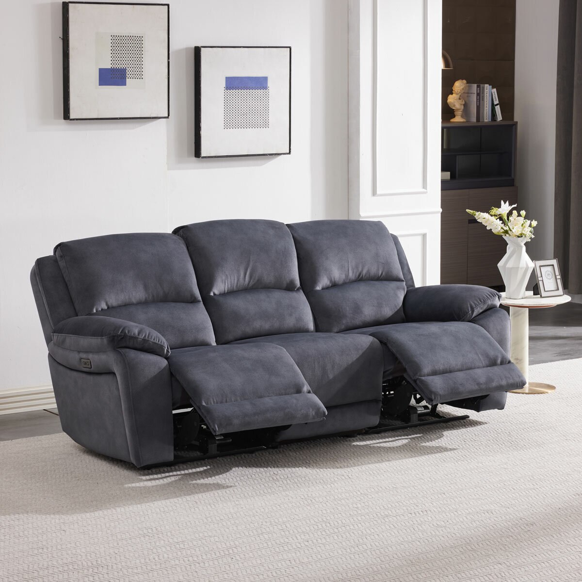 Belagio Grey Fabric Power Recliner 3 Seater Sofa