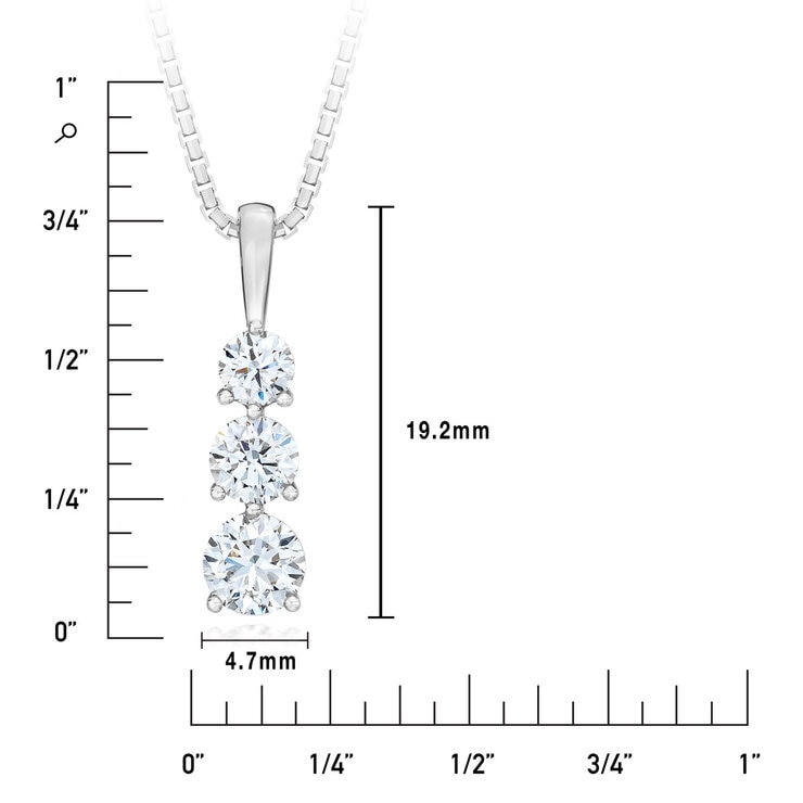 1.00ctw Round Brilliant Cut 3 Stone Diamond Pendant, 14ct White Gold